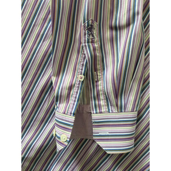 Bugatchi Uomo Flip Cuff Dress Shirt Striped Long Sleeve Button Up Mens Size XL - Picture 10 of 11